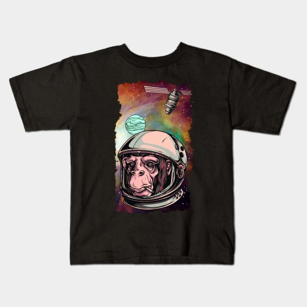 Smoking Space Monkey in Orion's Nebula Kids T-Shirt by LittleBean